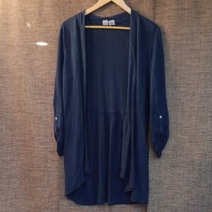 Artisan Ny Denim Blue Navy I Linen Top Open Cardigan